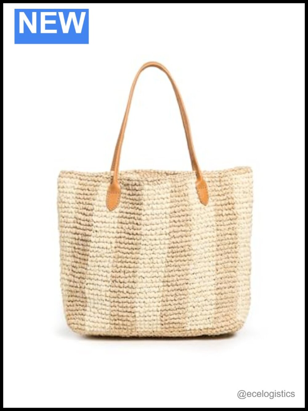 Straw-Stitched Leather Bucket Handbag with Top Handles